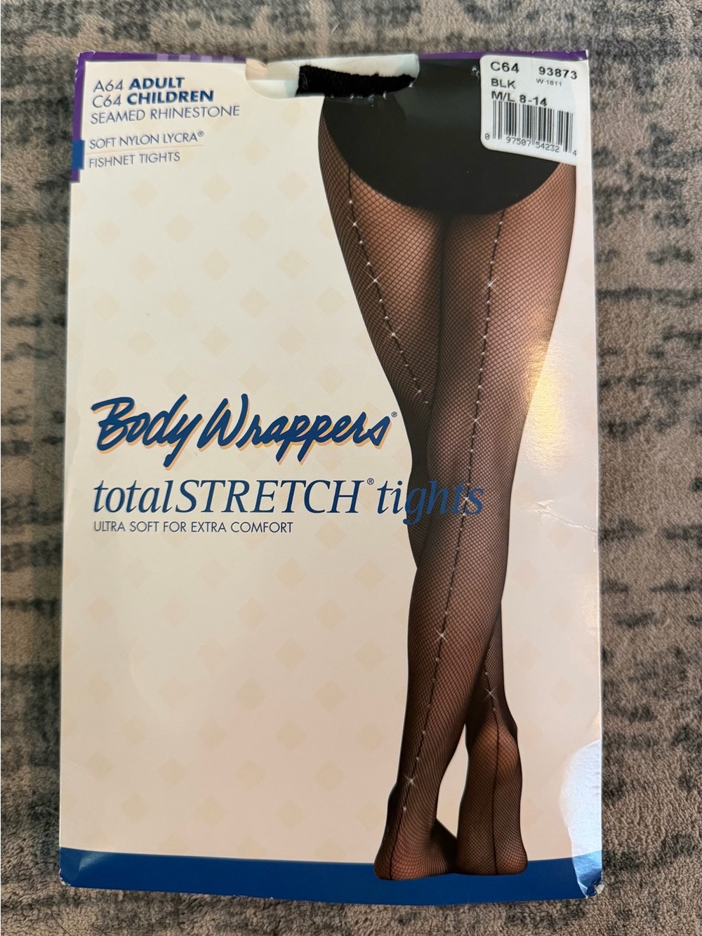 Body Wrappers Black Fishnet Tights with Seamed Rhinestone